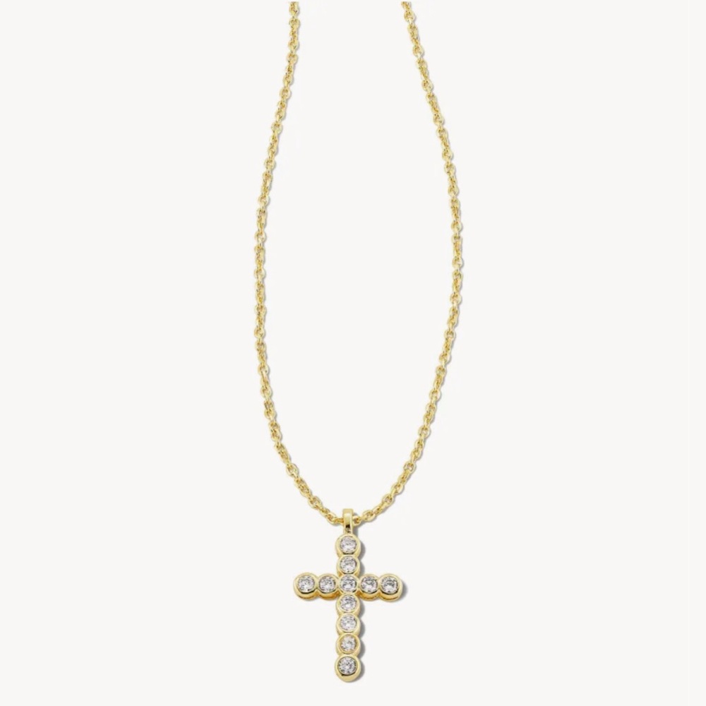 Cross Gold Pendant Necklace in
White Crystal